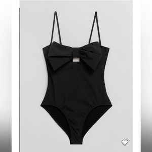 & OtherStories Bow Open Back Swimsuit, size 6, black